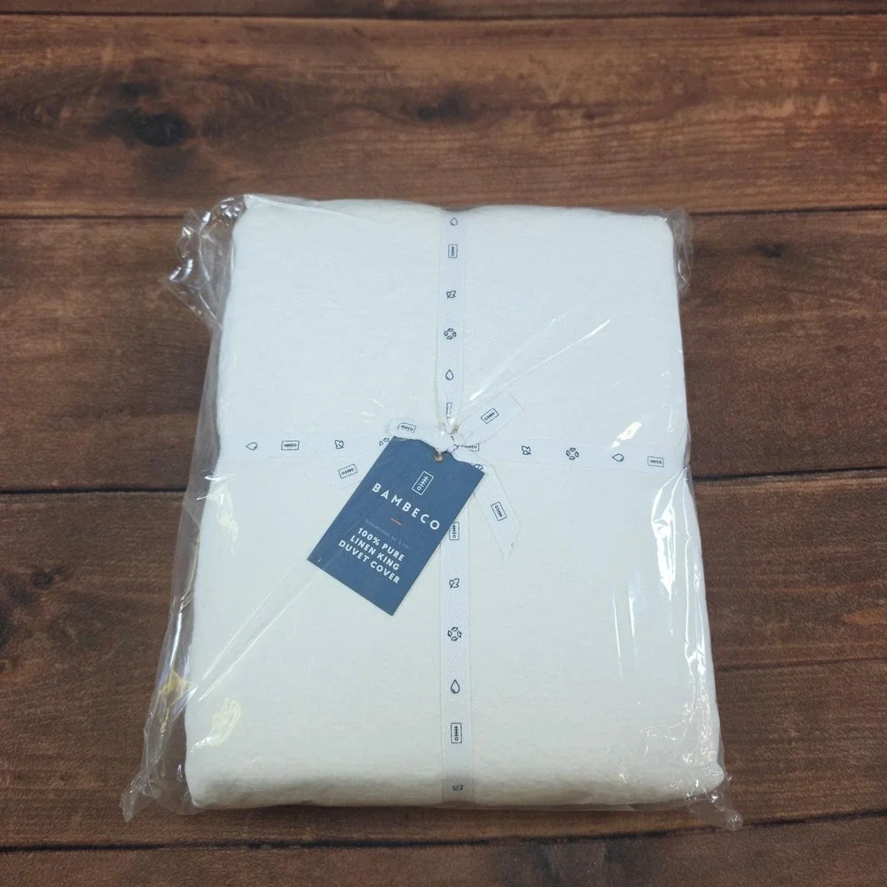 Bambeco Duvet Cover King White New 100% Pure Linen 96x110 Bedding